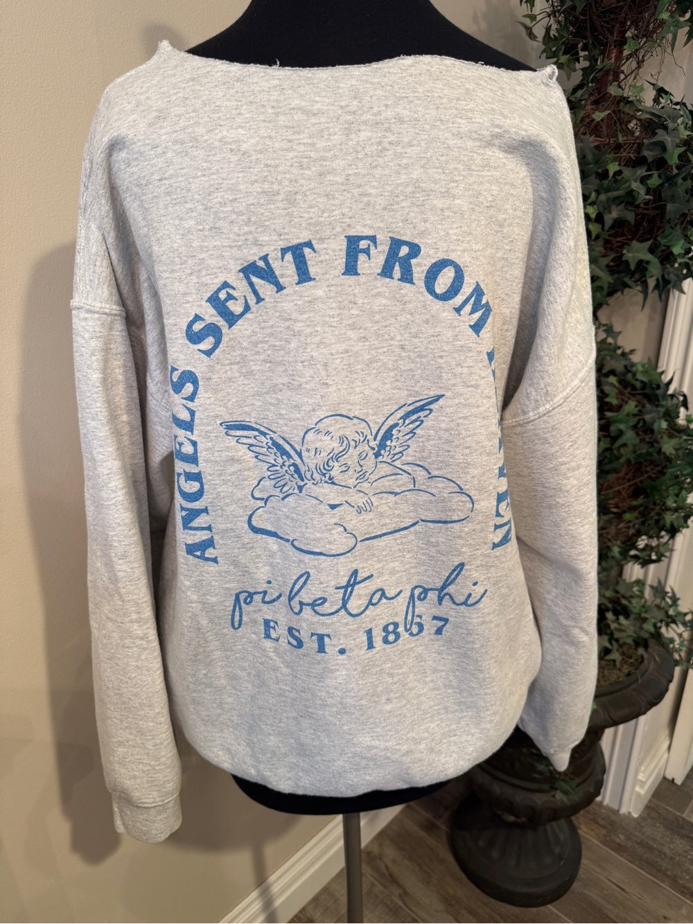 Gray Sweatshirt with Pi Phi Angel Graphic